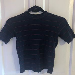 HIGH NECK NAVY BLUE AND RED STRIPED SHIRT